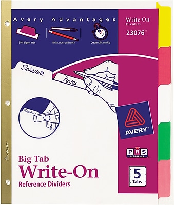 Avery® Write-On™ BIG TAB Dividers, 5-Tab Set, Color Tabs | Staples®