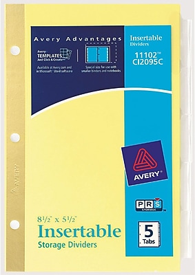Avery Worksaver 5 1 2 x 8 1 2 Insertable Standard Tab Dividers 5 Tab 1 Set Pack