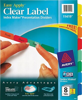 Avery® Index Maker Clear Label Tab Dividers, 8-Tab, Multicolor, 5 Sets ...
