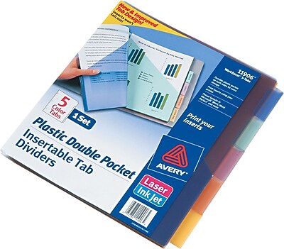 Avery 11906 Big Tab Two Pocket Insertable Plastic Divider 5 Tab