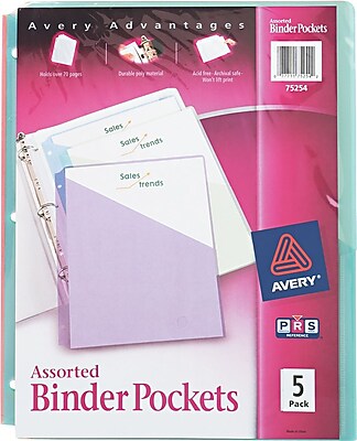 Avery Three Ring Poly Binder Pockets 5 Pack Multiple Colors 75254