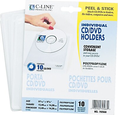 C Line Self Adhesive CD Holder White Clear 10 Pk