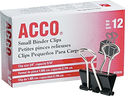 Acco 72020 Binder Clip Small 5 16 Capacity Black Silver 12 PK