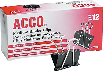 Acco ACC72050 Binder Clip Medium 5 8 Capacity Black Silver 12 PK