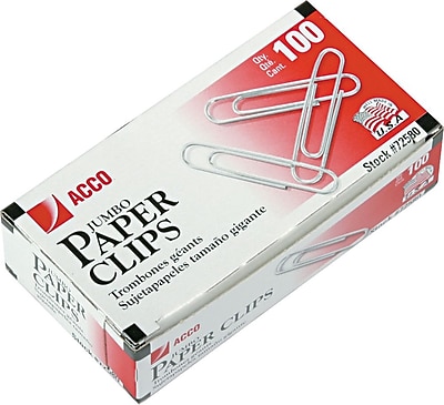 ACCO Economy Jumbo Paper Clips Smooth Silver finish Jumbo Size 100 Bx