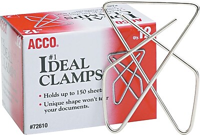 ACCO Ideal Paper Clamps Butterfly Clamps Silver Large 12 Bx
