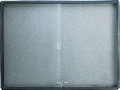 Quartet 4 x 3 Enclosed Fabric Bulletin Board with Graphite Frame and Sliding Doors