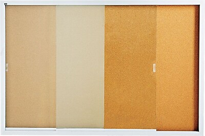 Quartet 6 x 4 Enclosed Cork Bulletin Board with Aluminum Frame and Sliding Doors