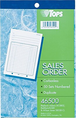 Tops Carbonless Sales Order Books 5 1 2 x 7 7 8 2 Parts