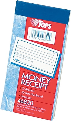 TOPS Money Rent Receipt Book Multiple Parts Ruled 2 Part White Canary 5 3 8 x 2 3 4 1 Ea