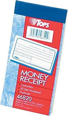 TOPS Money Rent Receipt Book Multiple Parts Ruled 2 Part White Canary 5 3 8 x 2 3 4 1 Ea