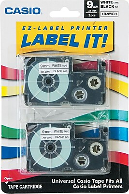 Casio XR9WE2S 3/8 Black On White Tape Cassettes, 2/Pack