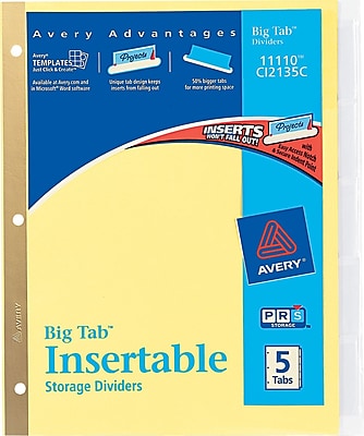 Avery R Big Tab TM Insertable Dividers 11110 5 Tab Set