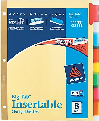 Avery R Big Tab TM Insertable Dividers 11111 8 Tab Set