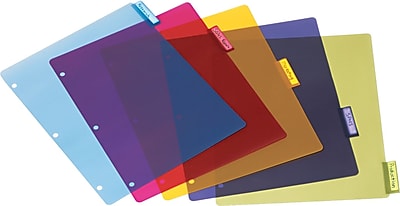 Cardinal 3 Hole Punched Poly Binder Divider Assorted Colors 5 Dividers Set