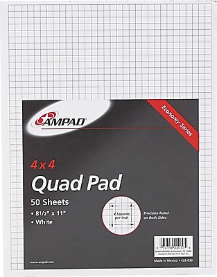 Ampad Efficiency Graph Pad 8 1 2 x 11 4 x 4 Quadrille Ruled White 50 Sheets Each 22 030