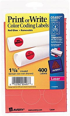 Avery 05497 Print Or Write Removable Color Coding Label Neon Red 1 1 4 Dia 400 Pack