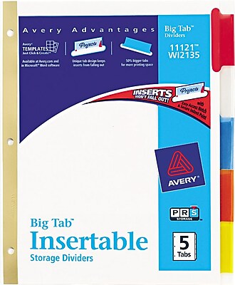 Avery R WorkSaver R Big Tab TM Insertable Dividers 11121 5 Tab Set