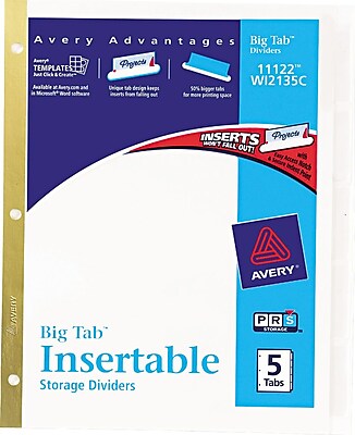 Avery R WorkSaver R Big Tab TM Insertable Dividers 11122 5 Tab Set