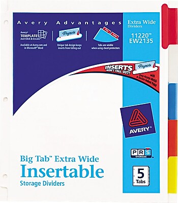 Avery R WorkSaver R Big Tab TM Insertable Dividers 11220 5 Tab Set