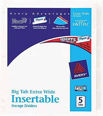 Avery Extra Wide Big Tab Insertable Dividers with White Paper 5 Tab Clear 9 1 4 x 11 1 8 1 St