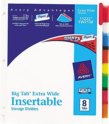 Avery Big Tab Extra Wide Insertable Dividers 8 Tab Multicolor 9 1 4 x 11 1 8 1 St