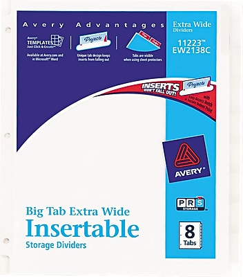 Avery Extra Wide Big Tab Insertable Dividers with White Paper 8 Tab Clear 9 1 4 x 11 1 8 1 St