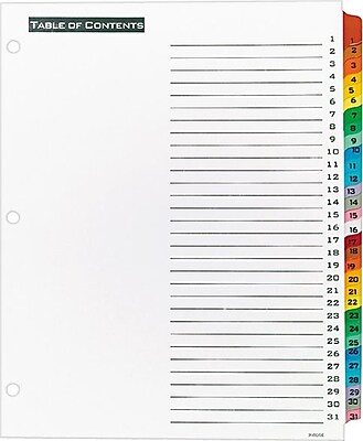 Office Essentials Table N Tabs Dividers 1 31 Tab Multicolor 8 1 2 x 11 1 St