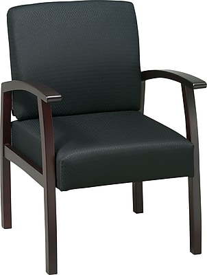 Office Star Black Fabric with Mahogany Finish Wood Guest Chair