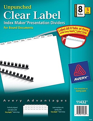 Print And Apply Index Maker Clear Label Dividers, Extra Wide Tab, 8-Tab, 11.25 X 9.25, White, 1 Set - BOSS Office And Computer Products