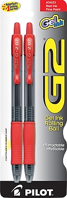 Pilot G2 Premium Retractable Gel Roller Pens Fine Point Red 2 Pack 31033