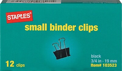 Staples Binder Clips Small 3 4 Width 3 8 Capacity Black 12 Pk