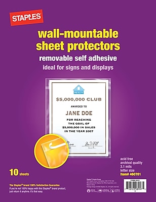 Staples Diamond Clear Wall Mountable Display Protectors Clear Letter Size 10 Pack 15945
