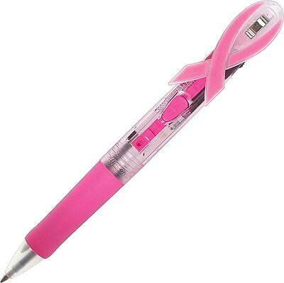 Zebra Recycled Clip on Pink Ribbon Retractable Ballpoint Pen Fine Point 2 Color Each