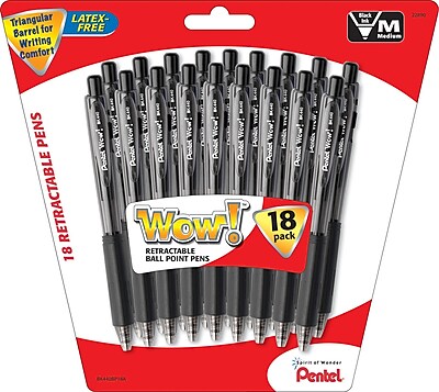 Pentel® WOW® Retractable Ballpoint Pens, Medium Point, Black, 18/Pack