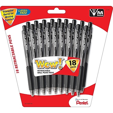 Pentel® WOW® Retractable Ballpoint Pens, Medium Point, Black, 18/Pack