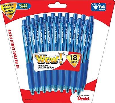 Pentel® WOW® Retractable Ballpoint Pens, Medium Point, Blue, 18/Pack
