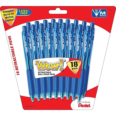 Pentel® WOW® Retractable Ballpoint Pens, Medium Point, Blue, 18/Pack