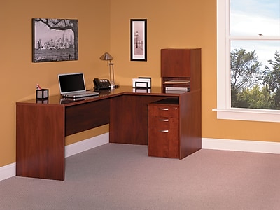 Bush Business Furniture 66 W x 52 D L WorkStation w Micro Hutch and 3 Drawer Mobile Pedestal Hansen Cherry 3699CL 03KFA