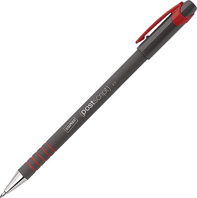 Staples Postscript Stick Ballpoint Pens 0.7mm Fine Red 12 Pack
