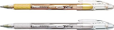Pentel Sunburst Metallic Gel Ink Pens Medium Point Silver and Gold 2 Pack