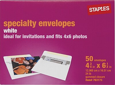 Staples 4-3/4" x 6-1/2" Photo Envelopes, 50/Box (16985) | Staples®