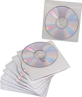 Staples Adhesive CD DVD Sleeves Transparent 10 Pk