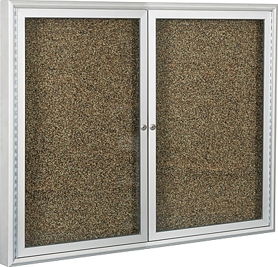 Best Rite 2 Door Enclosed 4 x 4 Tan Recycled Rubber Tak Panel Aluminum Frame Bulletin Board 94PSD I 95
