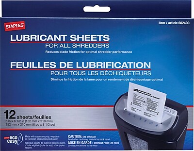 Staples® Shredder Lubricant Sheets 12/pk, Shredder Sheets | Staples®