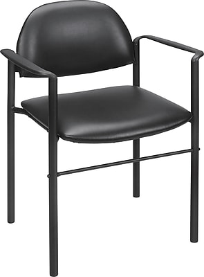 Staples Luxura Round Back Stacking Chair with Arms Black