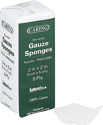 Caring Woven Gauze Sponges 2 x 2 NonSterile 8 ply 200 Sponges Pack