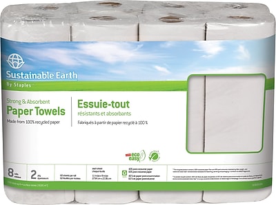 Sustainable Earth by Staples Kitchen Roll Towel 2 ply Full Size 60 sheets Roll 8 rolls case SEB20184 CC