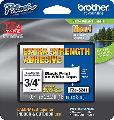 Brother TZe S241 3 4 P Touch Label Tape with Extra Strength Adhesive Black on White