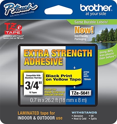 Brother TZe S641 3 4 P Touch Label Tape Black on Yellow with Extra Strength Adhesive